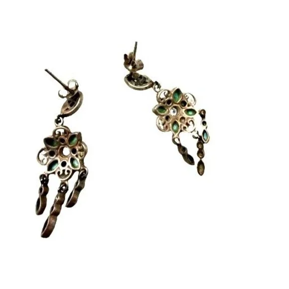 Vintage Turquoise Sterling Silver Southwestern Style Drop Dangle Post Earrings